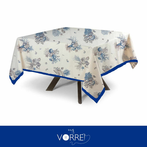 Tovaglia Quadrata Fantasia Marina Blu Cotone 100%