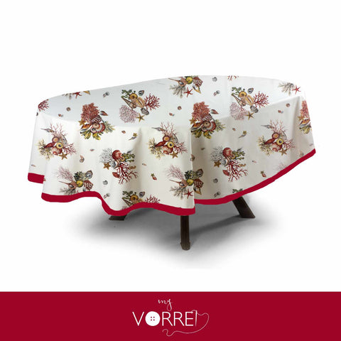 Tovaglia Ovale Fantasia Marina Bordeaux Cotone 100%