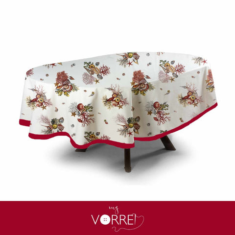 Tovaglia Ovale Fantasia Marina Bordeaux Cotone 100%
