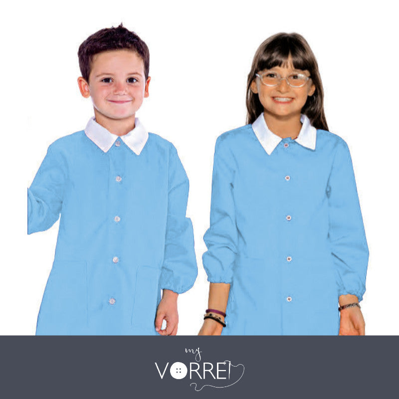 Grembiule Asilo bambino Unisex Tinta Unita in 8 Colori e 4 Taglie | 65% Poliestere 35% Cotone Personalizzabile Con nome Ricamato