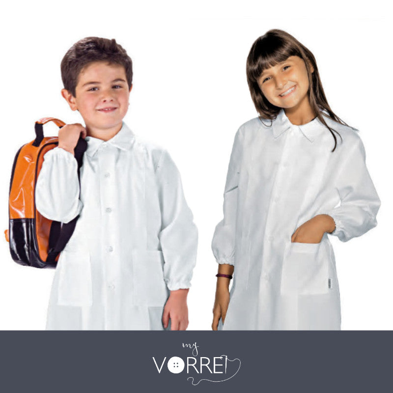 Grembiule Asilo bambino Unisex Bianco in 4 Taglie | 65% Poliestere 35% Cotone Personalizzabile Con nome Ricamato