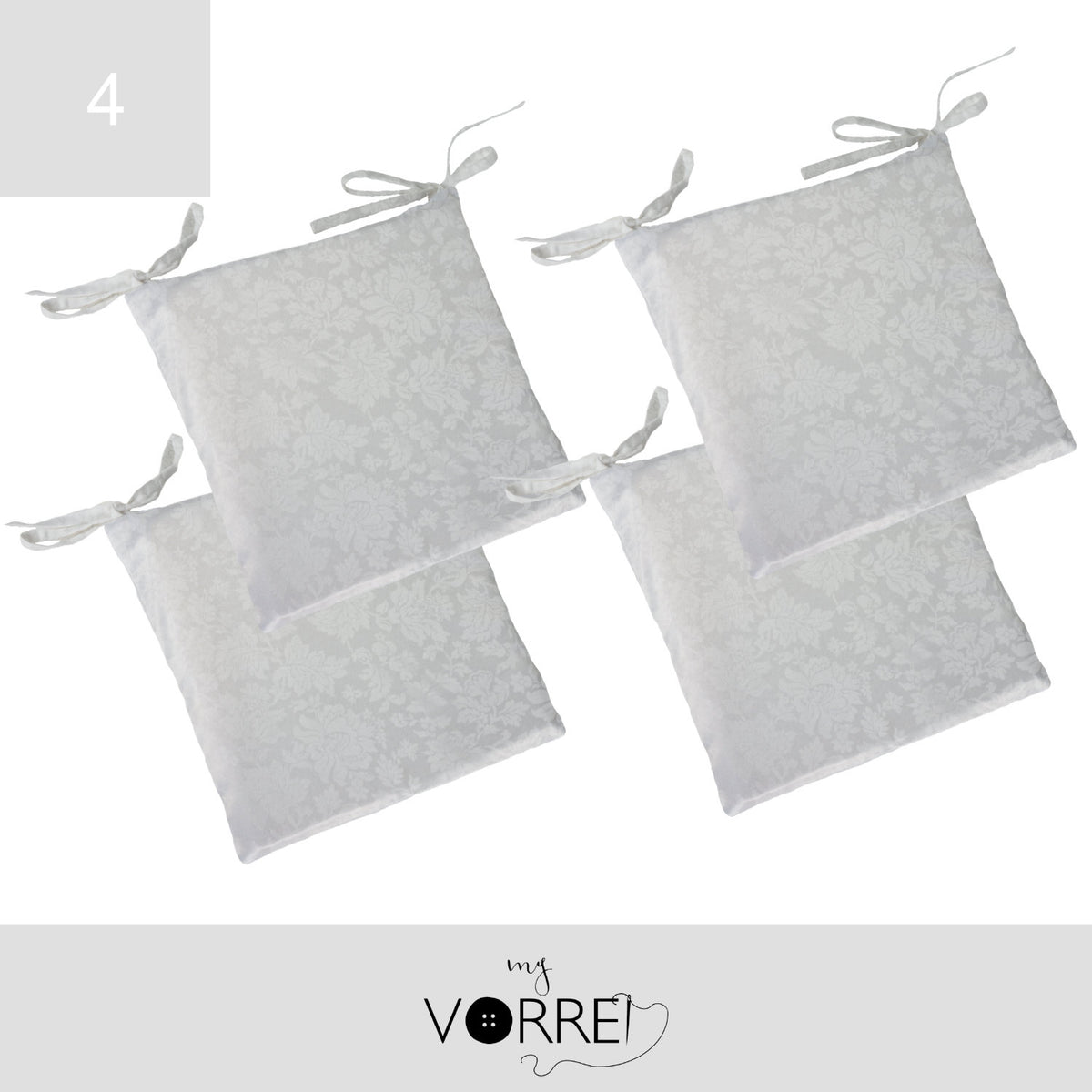 Cuscino Sedia Jacquard cm 40x40 spessore cm 4 sfoderabile con chiusura lampo | Pacchetto da 4 Cuscini