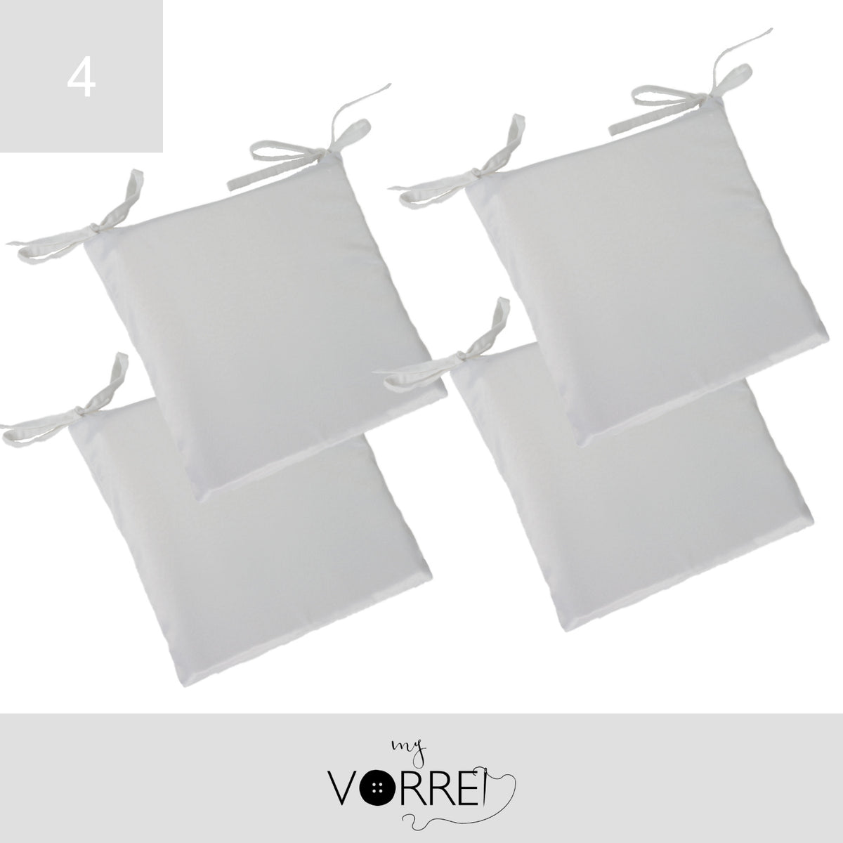 Cuscino Sedia Unito cm 40x40 spessore cm 4 sfoderabile con chiusura lampo | Pacchetto da 4 Cuscini