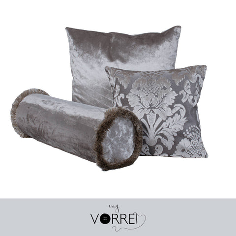 Tris Fodera Cuscini Velluto 1 60x60 1 45x45 1 Cilindro 20x60 Con imbottitura fiocco anallergico Sfoderabili In 8 Tonalità Colore