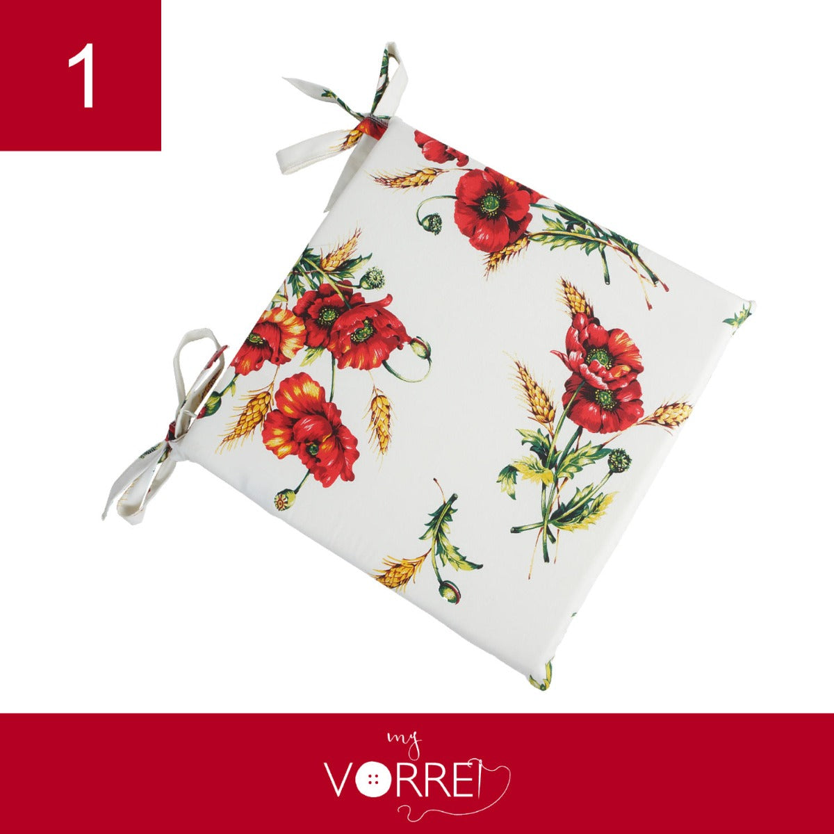 Cuscino Sedia Papavero | 40x40cm, spessore 4cm, sfoderabile con chiusura lampo