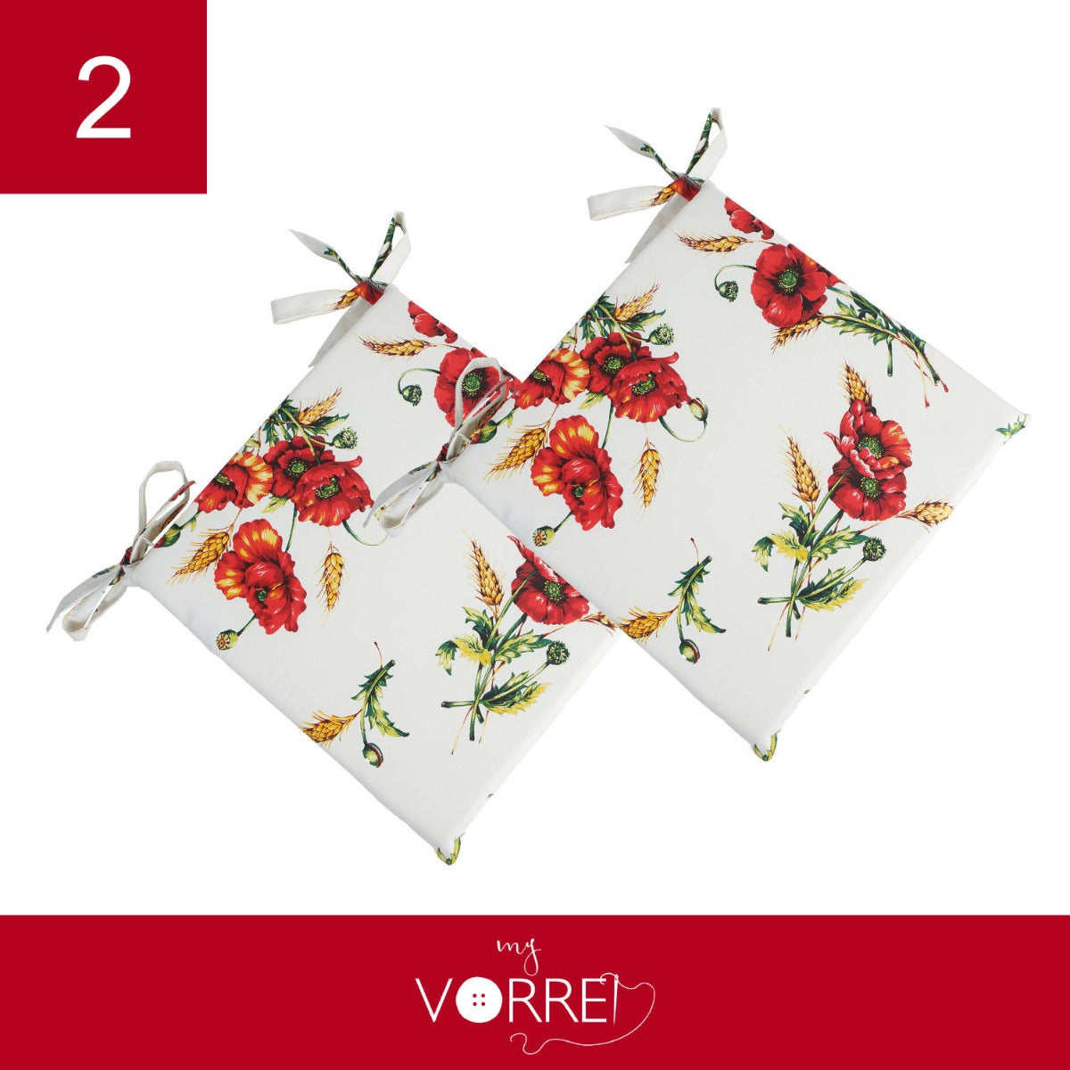 Cuscino Sedia Papavero | 40x40cm, spessore 4cm, sfoderabile con chiusura lampo