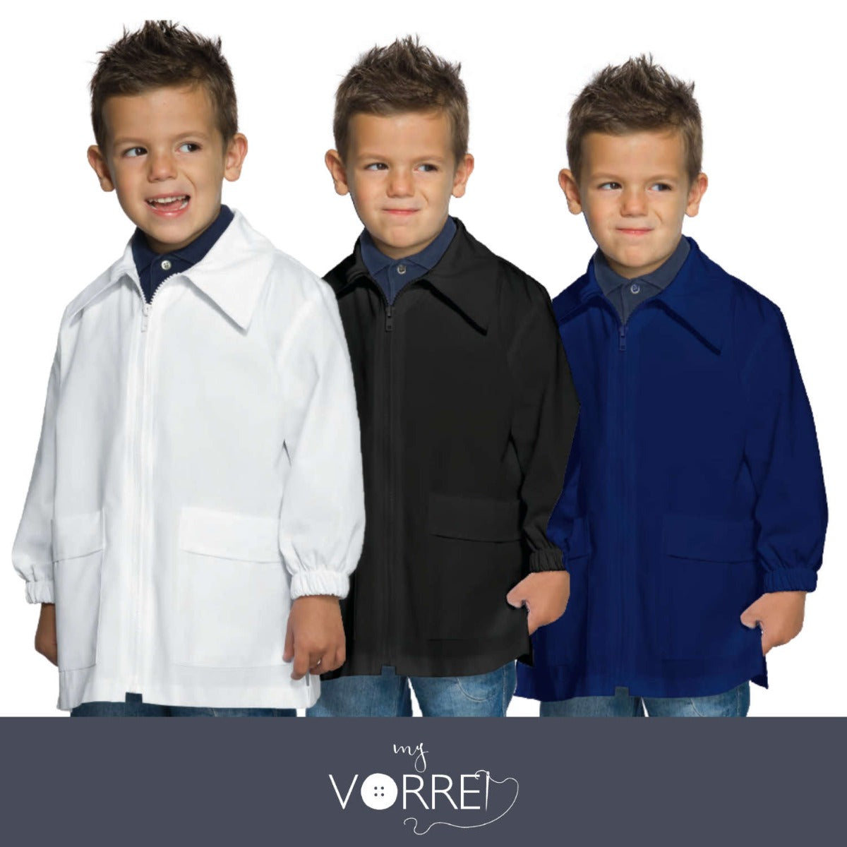 Grembiule Asilo Blusa bambino Unisex in 3 Colori e 6 Taglie | 65% Poliestere 35% Cotone Personalizzabile Con nome Ricamato