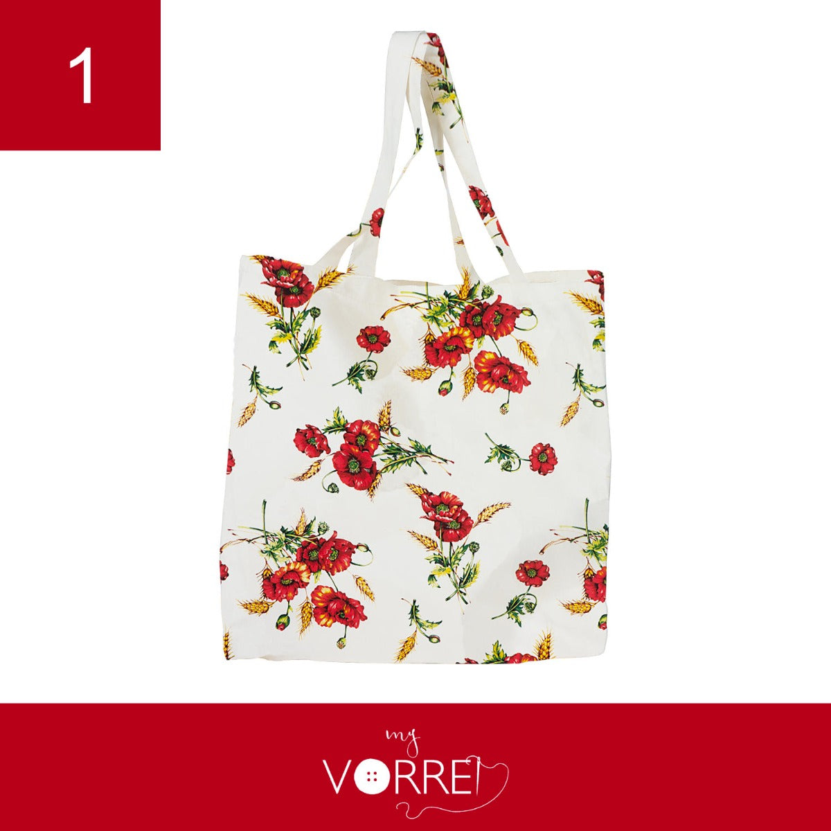 Shopper Papavero | larga cm 40x45 spessore cm 8 manici cm 18